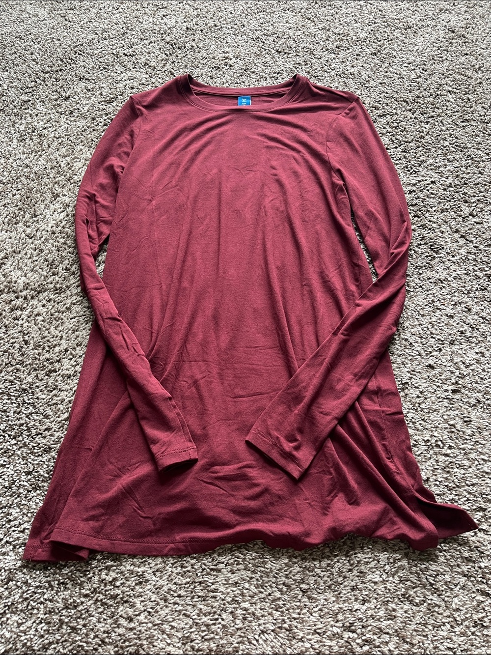 Women’s Long-Sleeve Tunic Shirt in Deep Wine Size XS Tall
